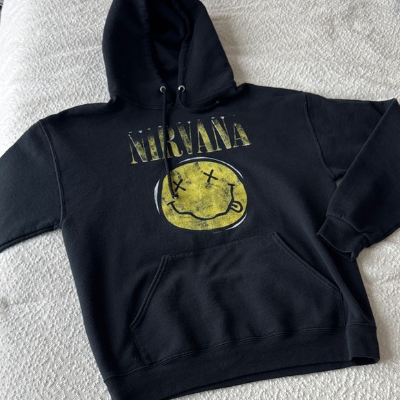 NIRVANA Tops - NIRVANA Black Hoodie with Yellow Smiley